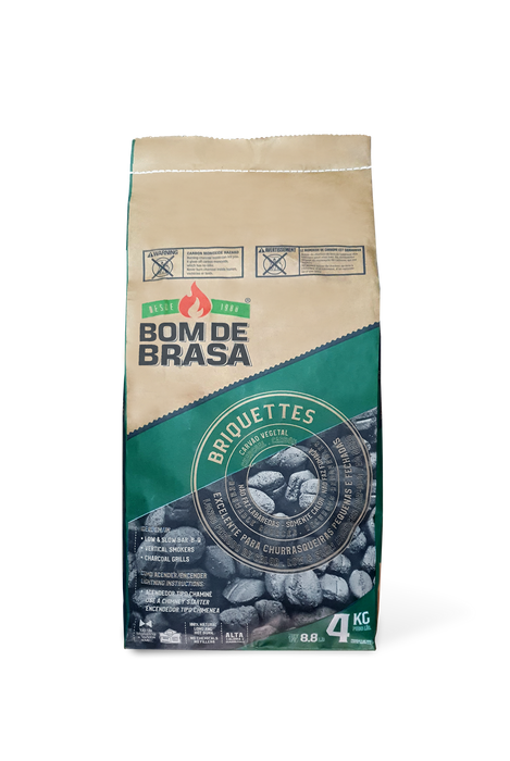 BBQ Hardwood Briquette Charcoal (Carvão Vegetal Briquete) 4kg- Bom de Brasa