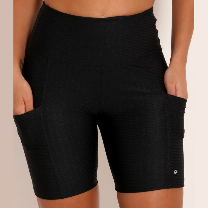 Women's Fitness Biker Shorts with Side Pockets New Ikat Black