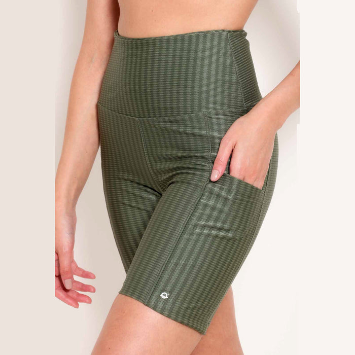 Women's Fitness Biker Shorts with Side Pockets New Ikat Military Green