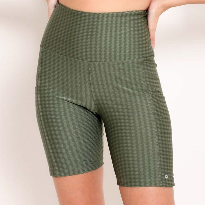 Women's Fitness Biker Shorts with Side Pockets New Ikat Military Green