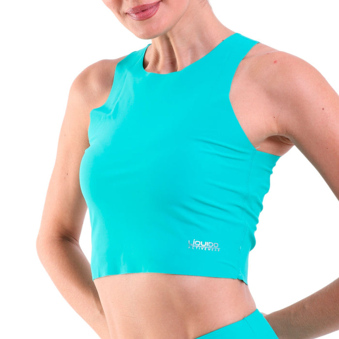 Raw Edge Knit Cropped Beach Top Turquoise