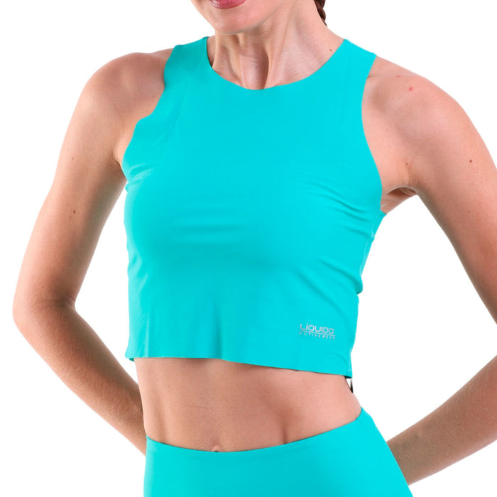 Raw Edge Knit Cropped Beach Top Turquoise