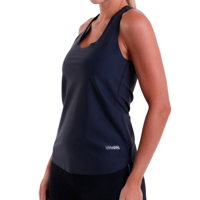 Fitness Cropped Top Beach Style with Racerback and Raw Edges Navy