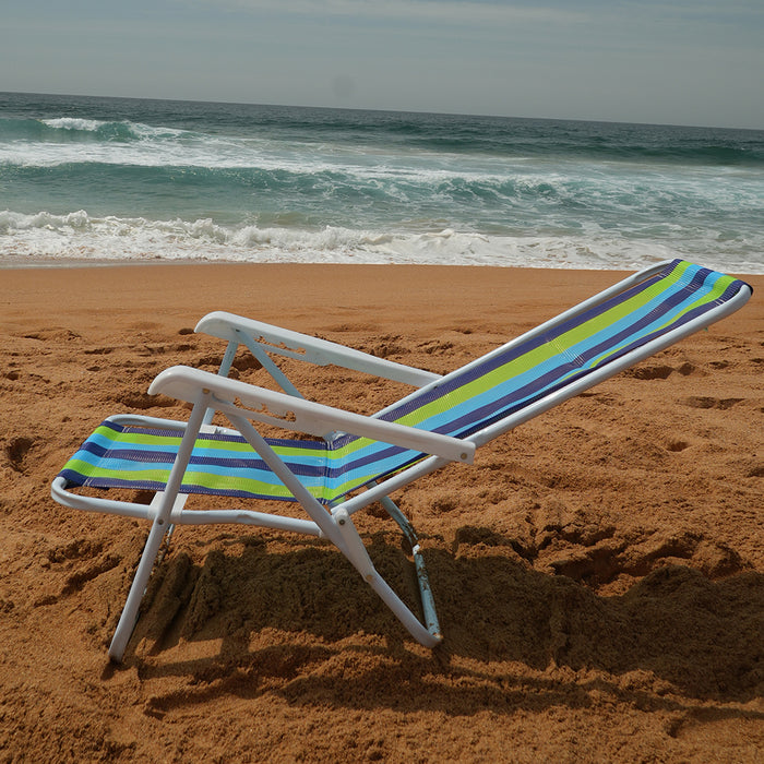 Beach Chair 8 positions painted steel - dark blue, green and light blue (Cadeira de Praia 8 posicoes)