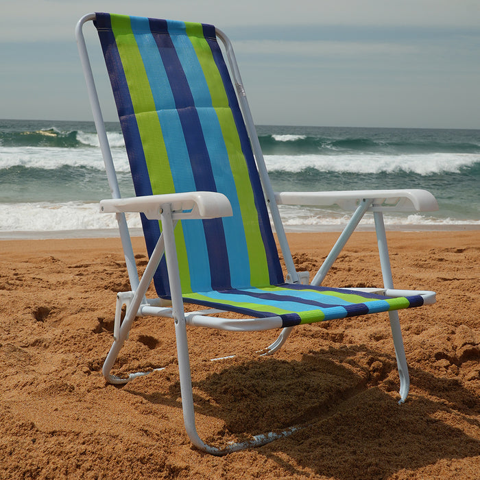 Beach Chair 8 positions painted steel - dark blue, green and light blue (Cadeira de Praia 8 posicoes)