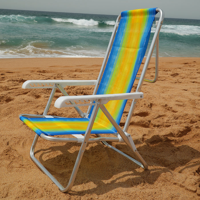 Beach Chair 8 positions aluminium - Blue, Green and Yellow  (Cadeira de Praia 8 posicoes)