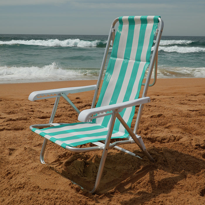 Beach Chair 8 positions aluminium - Green and White  (Cadeira de Praia 8 posicoes)